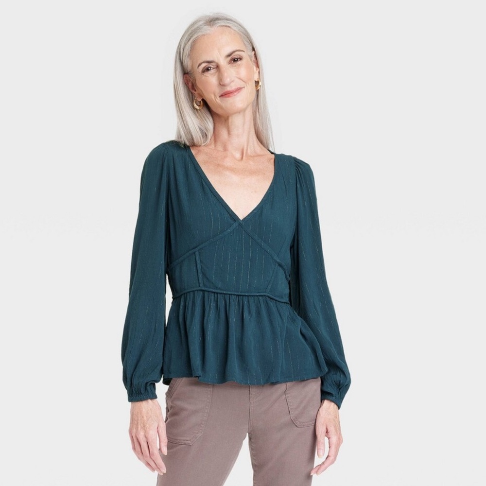 Knox Rose Teal Longsleeved Blouse